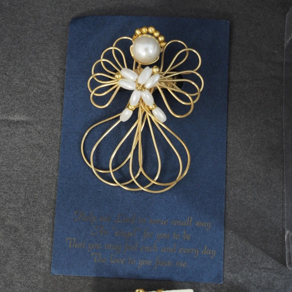 Vintage Angel Pin Brooch Lot Gold Silver Tones Ornaments Religious Holiday USA